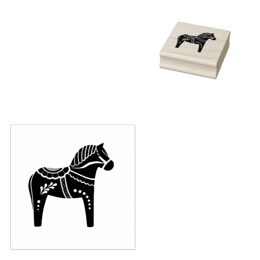 Dala volkspaard, zwart volkspaard silhouet rubberstempel (Gestempeld)