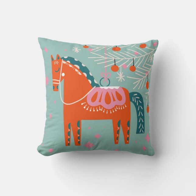  Dala Wooden Horse Dalecarlian Swedish Hems Kussen (Voorkant)