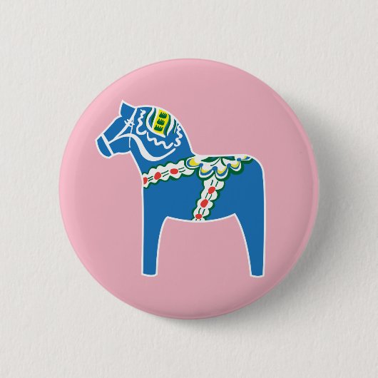Dalahäst | Dala-paardenblauw Ronde Button 5,7 Cm (Voorkant)