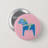Dalahäst | Dala-paardenblauw Ronde Button 5,7 Cm (Voorkant /achterkant)