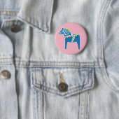 Dalahäst | Dala-paardenblauw Ronde Button 5,7 Cm (In situ)