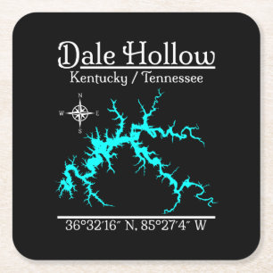 Dale Hollow Lake Kentucky Tennessee Nautische Kaar Kartonnen Onderzetters