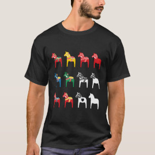 Dalecarlian Dalarna Kleurrijke Zweedse Dala Paarde T-shirt
