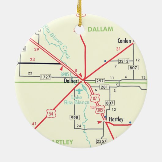 Dalhart TX Map Keramisch Ornament (Achterkant)
