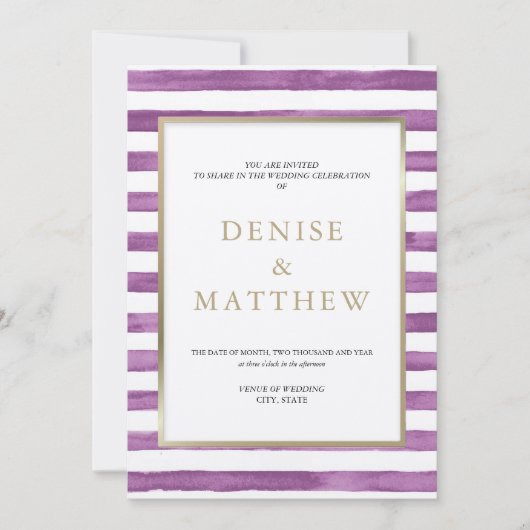 Dalia Paarse Aquarel Strepen & Gouden Letters Kaart (Voorkant)