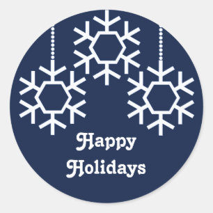 Daling Snowflakes Stickers, donkerblauw Ronde Sticker