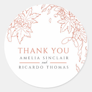 Dall bladeren tekenen oranje bruiloft gunst bedank ronde sticker