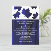 Dall Leaves Deep Blue Satin White Unique Weddensch Kaart (Staand voorkant)