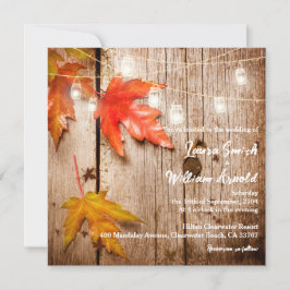 Dall Leaves Ggloed Mason Jars Rustic Wood Weddensc Kaart