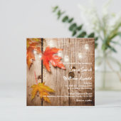 Dall Leaves Ggloed Mason Jars Rustic Wood Weddensc Kaart (Staand voorkant)