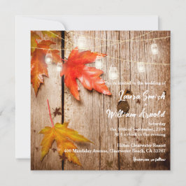Dall Leaves Ggloed Mason Jars Rustic Wood Weddensc Kaart