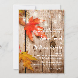 Dall Leaves & Ggloing Mason Jars Rustic Wedding Kaart