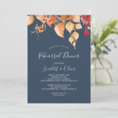 Dall Leaves Navy Blue & Burgundy Rehearsal Dinner Kaart (Staand voorkant)