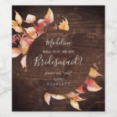 Dall Leaves Rustic Brown Wood Bridesmaid Voorstel Wijn Etiket (Enkel label)