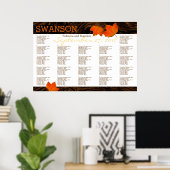 Dall Leaves Rustic Wood Wedding Seding Chart Poster (Thuiskantoor)