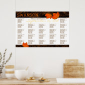 Dall Leaves Rustic Wood Wedding Seding Chart Poster (Keuken)