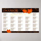 Dall Leaves Rustic Wood Wedding Seding Chart Poster (Voorkant)