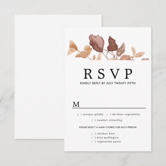 Dall Leaves Wedding RSVP Kaart, maaltijdopties (Voorkant / Achterkant)
