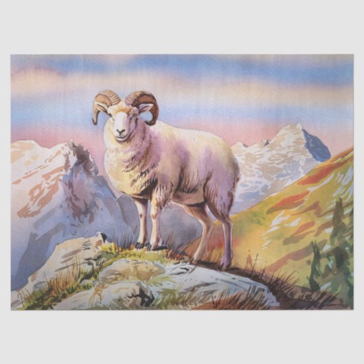 Dall-schaapram op een majestueuze bergdecoupage tissuepapier (Voorkant)