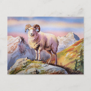 Dall Sheep Ram op een majestueuze berg Briefkaart