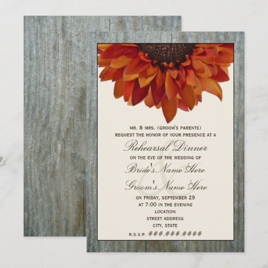 Dall Weddenschappen Diner - Zonnebloem & Hout Kaart (Voorkant / Achterkant)