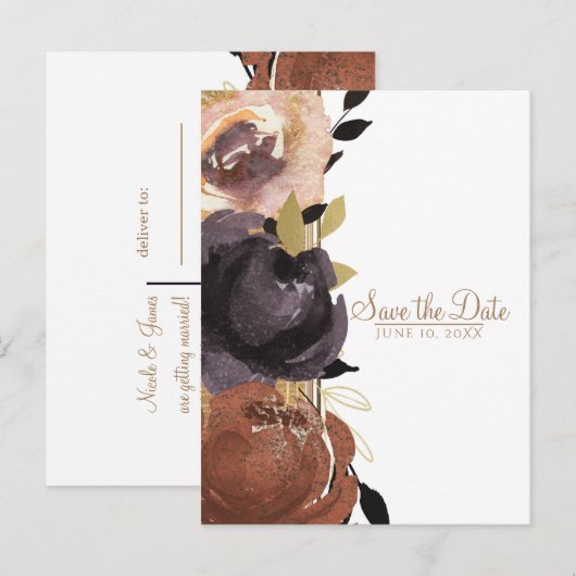 Dall Wedding Bold Glam Flowers Save the Date Aankondigingskaart (Voorkant / Achterkant)