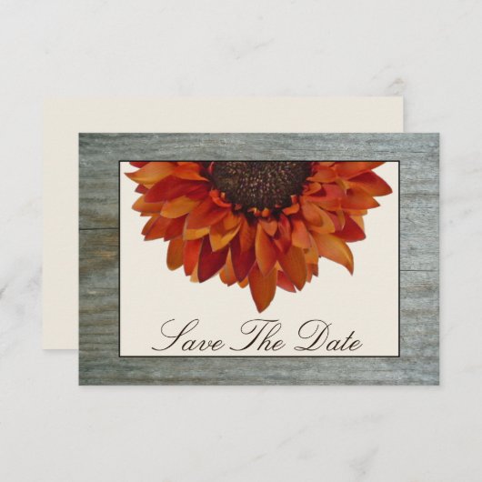 Dall Wedding Save the Date - Sunflower & Barnwood (Voorkant / Achterkant)