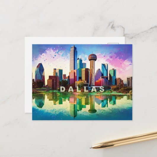 Dallas Ansichtkaart – Iconische Silhouet Briefkaart (Voorkant / Achterkant in situ)