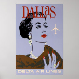 Dallas Art Texas Print Delta Airlines Travel Poste