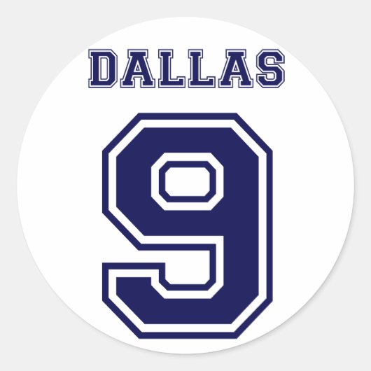 DALLAS BLUE NUMMER NEGEN RONDE STICKER (Voorkant)