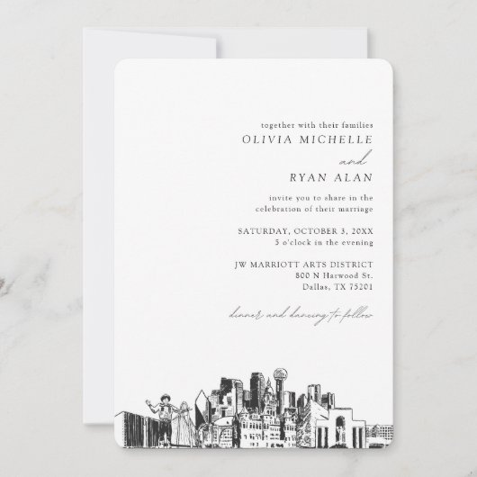 Dallas Bruiloft Elegante sketch uitnodiging (Voorkant)