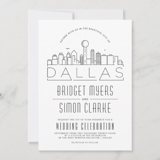 Dallas Bruiloft | Gestileerde Skyline uitnodiging (Voorkant)
