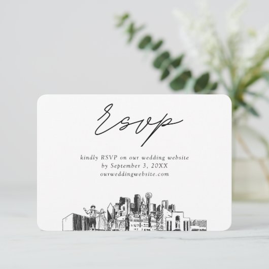 Dallas Bruiloft Minimalistische Schets RSVP Informatiekaartje (Staand voorkant)