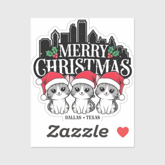 Dallas City Texas Merry Christmas Cats Verenigde S Sticker (Vel)