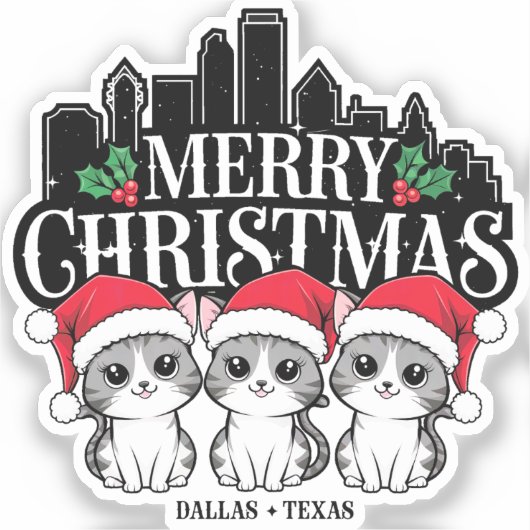 Dallas City Texas Merry Christmas Cats Verenigde S Sticker (Voorkant)