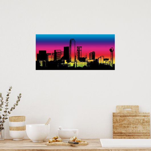 Dallas Color Skyline Poster (Keuken)