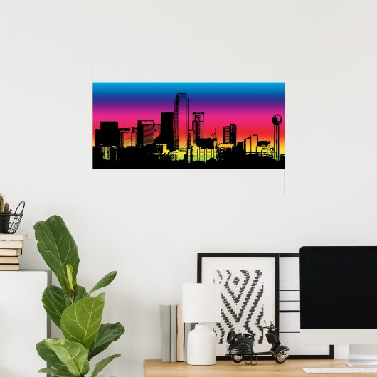 Dallas Color Skyline Poster (Thuiskantoor)