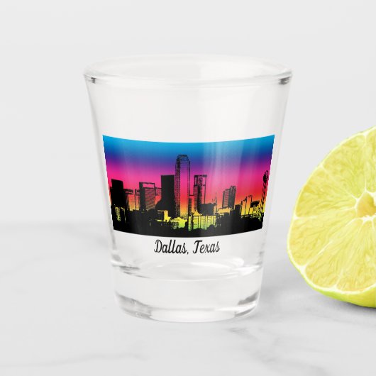 Dallas Colorful Silhouette Skyline Shot Glas (Voorkant)