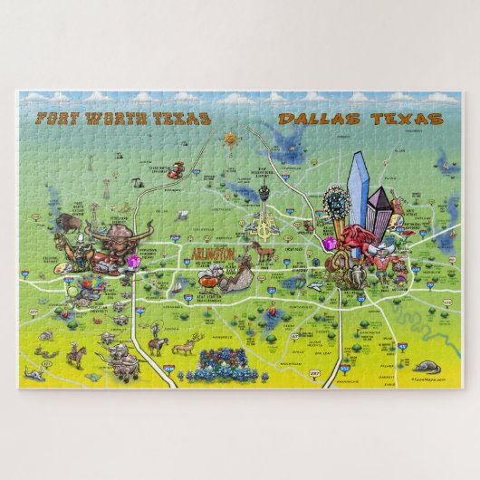 Dallas Fort Worth Cartoon Map Legpuzzel (Horizontaal)