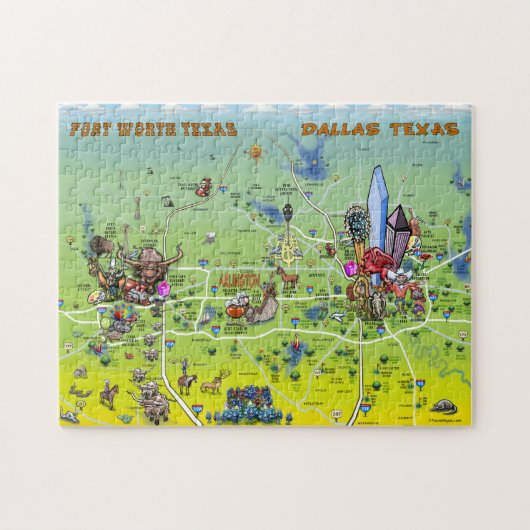 Dallas Fort Worth Cartoon Map Legpuzzel (Horizontaal)