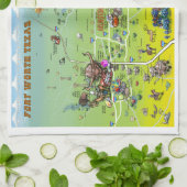 Dallas Fort Worth Cartoon Map Theedoek (Gevouwen)