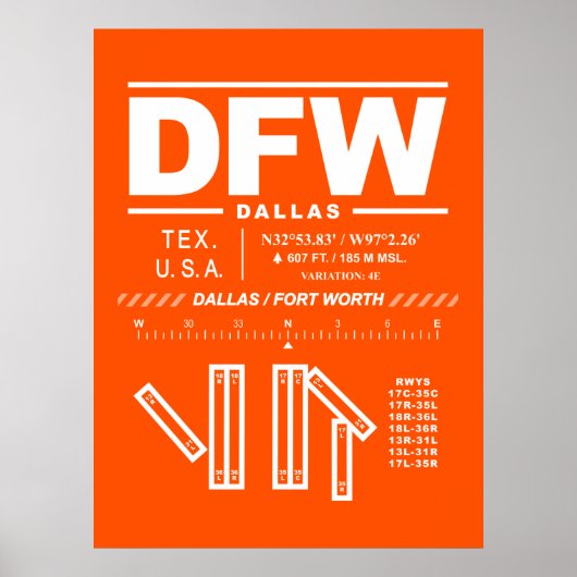 Dallas Fort Worth International Airport DFW Poster (Voorkant)