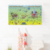 Dallas Fort Worth Texas Cartoon kaart Spandoek (Insitu)