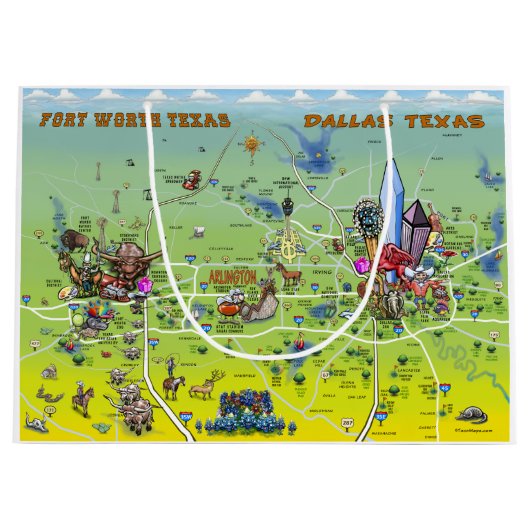 Dallas Fort Worth Texas Cartoon Map Large Cadeautasje (Voorkant)
