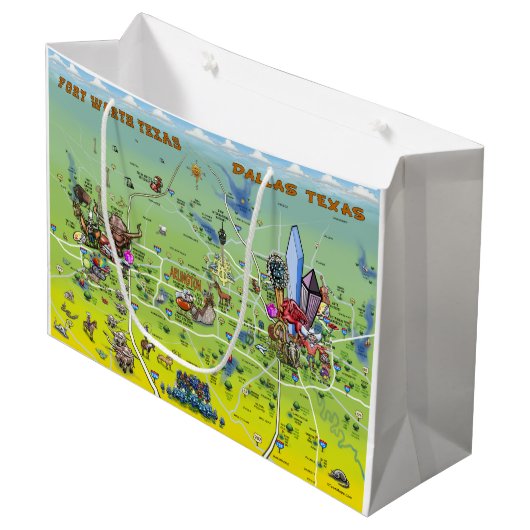 Dallas Fort Worth Texas Cartoon Map Large Cadeautasje (Voorkant Gekanteld)