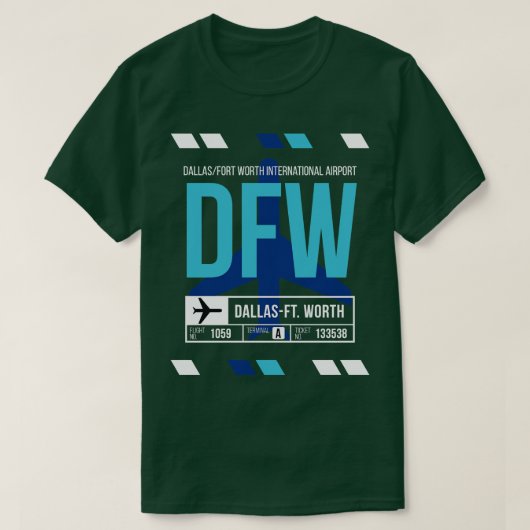 Dallas Ft Worth DFW Airport Code Bagage Label T-shirt (Design voorkant)