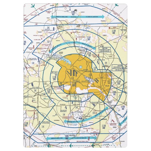 Dallas Ft. Worth Flyway Chart Klembord (Achterkant)