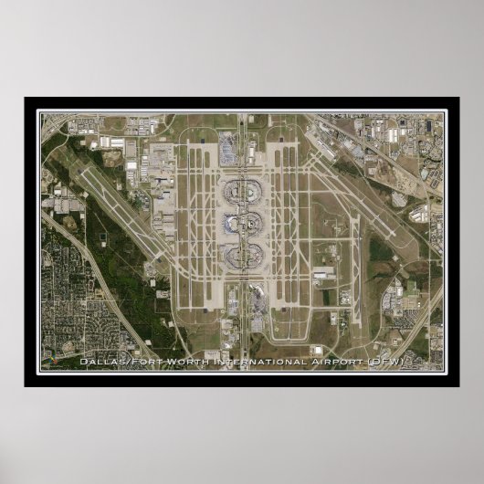 Dallas - Ft Worth Intl Airport Texas Satellite Map Poster (Voorkant)