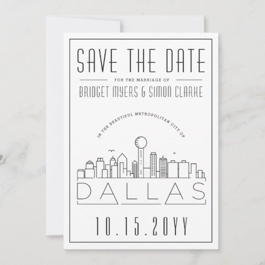 Dallas Huwelijk Stijlvolle Skyline Save the Date Kaart (Voorkant)