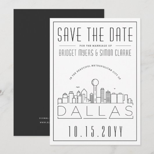 Dallas Huwelijk Stijlvolle Skyline Save the Date Kaart (Voorkant / Achterkant)